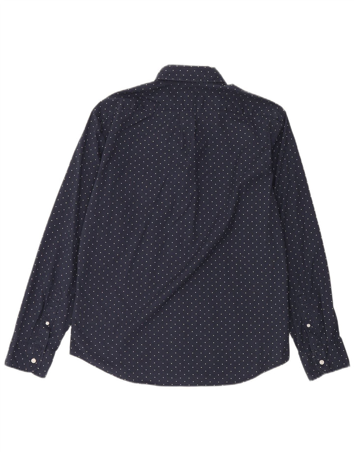 Camisa masculina J. Crew Slim Fit média azul marinho com bolinhas de algodão