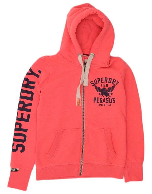Suéter feminino Superdry com capuz e zíper gráfico UK 12 médio rosa esportivo