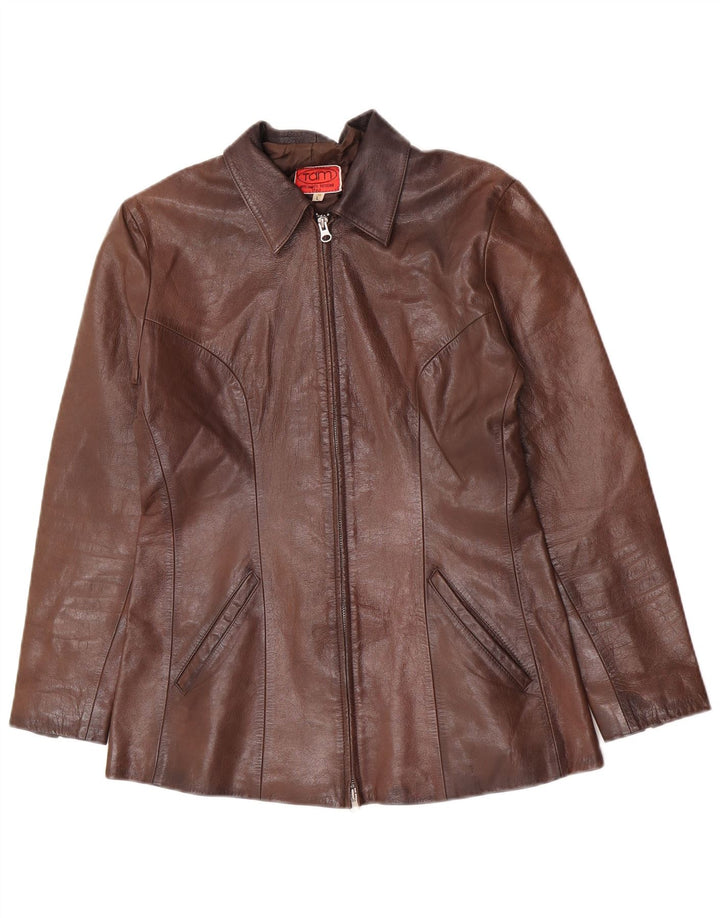 Jaqueta de couro feminina vintage Reino Unido 14 grande marrom