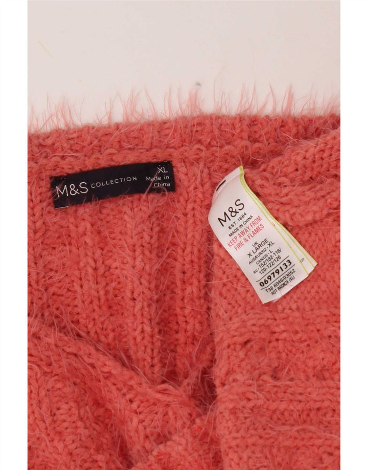 Suéter feminino Marks & Spencer com decote em V UK 18 XL laranja poliéster