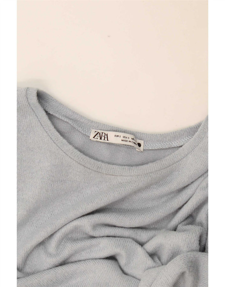 Zara Womens Crop Top Manga Longa Reino Unido 10 Pequeno Azul