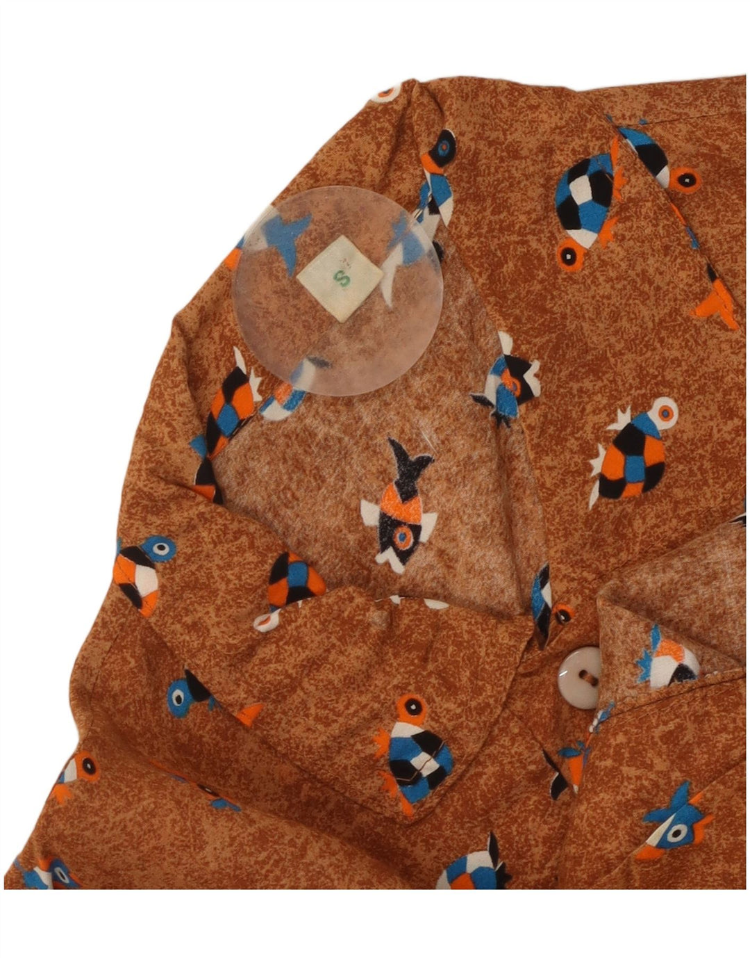 Blusa feminina vintage oversized com padrão abstrato Reino Unido 10 pequena marrom