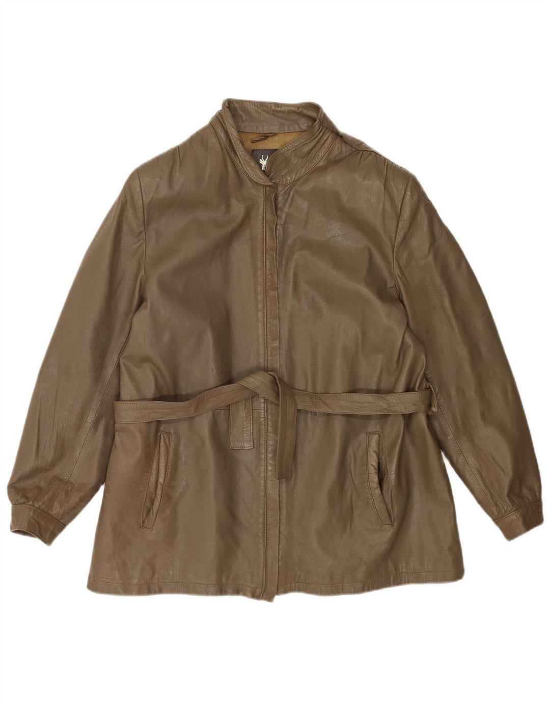 Jaqueta de couro feminina vintage IT 46 grande couro cáqui