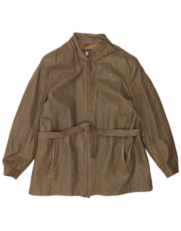 Jaqueta de couro feminina vintage IT 46 grande couro cáqui