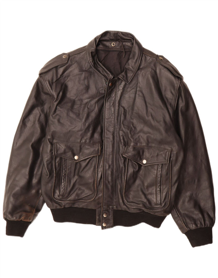 Jaqueta de couro militar masculina vintage UK 42 XL preta