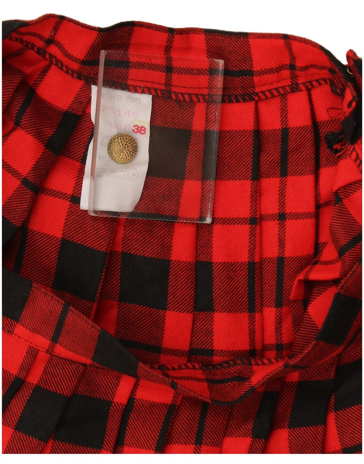 Saia feminina vintage plissada linha A EU 38 médio W28 poliéster xadrez vermelho