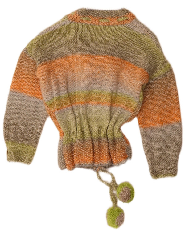 Suéter cardigã feminino vintage Reino Unido 14 listrado médio multicolorido