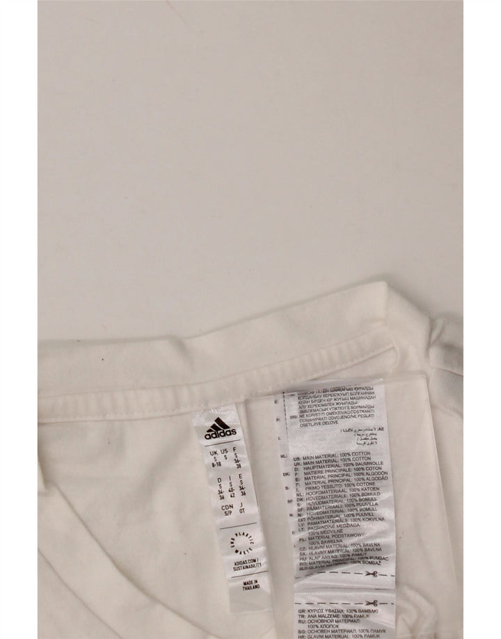 ADIDAS Womens T-Shirt Top UK 8/10 Pequeno Algodão Branco
