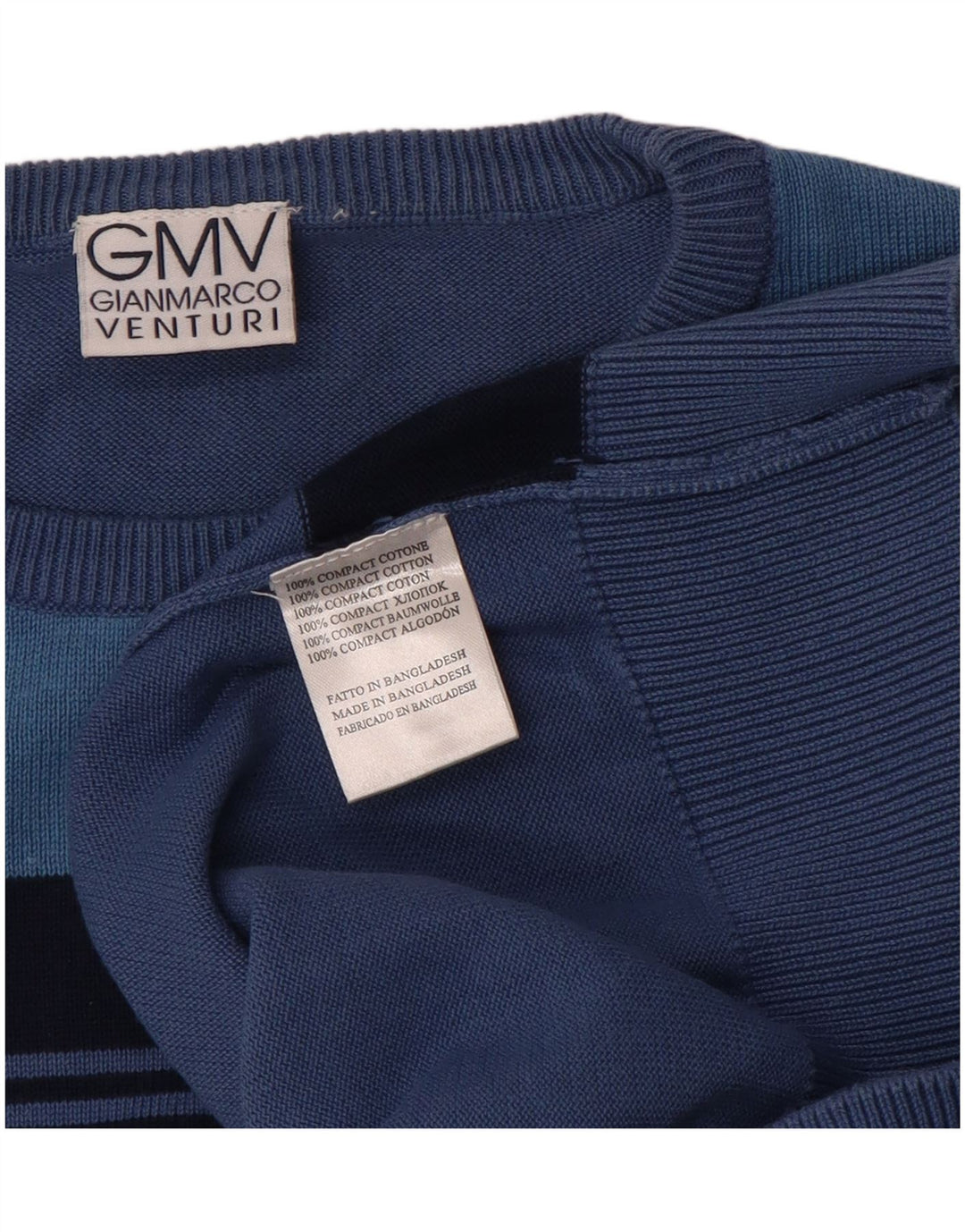 Suéter masculino GIANMARCO VENTURI com gola redonda e algodão listrado azul médio