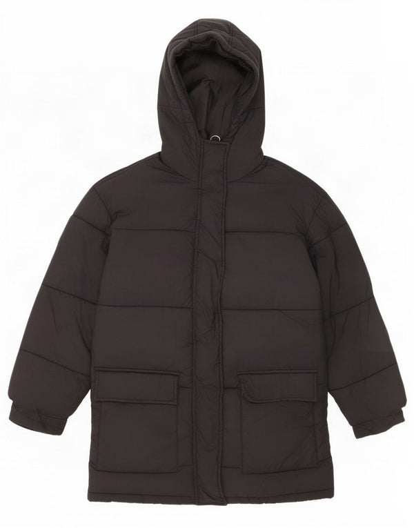 Casaco acolchoado grande com capuz feminino Topshop Reino Unido 6 XS preto nylon
