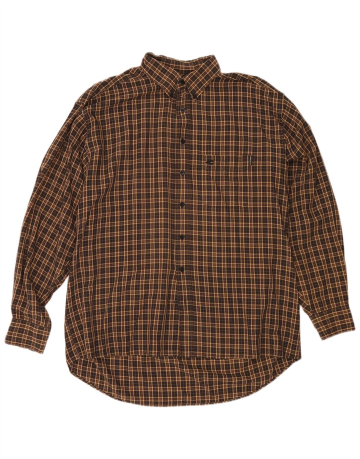 Camisa masculina de flanela Camel Active grande xadrez marrom