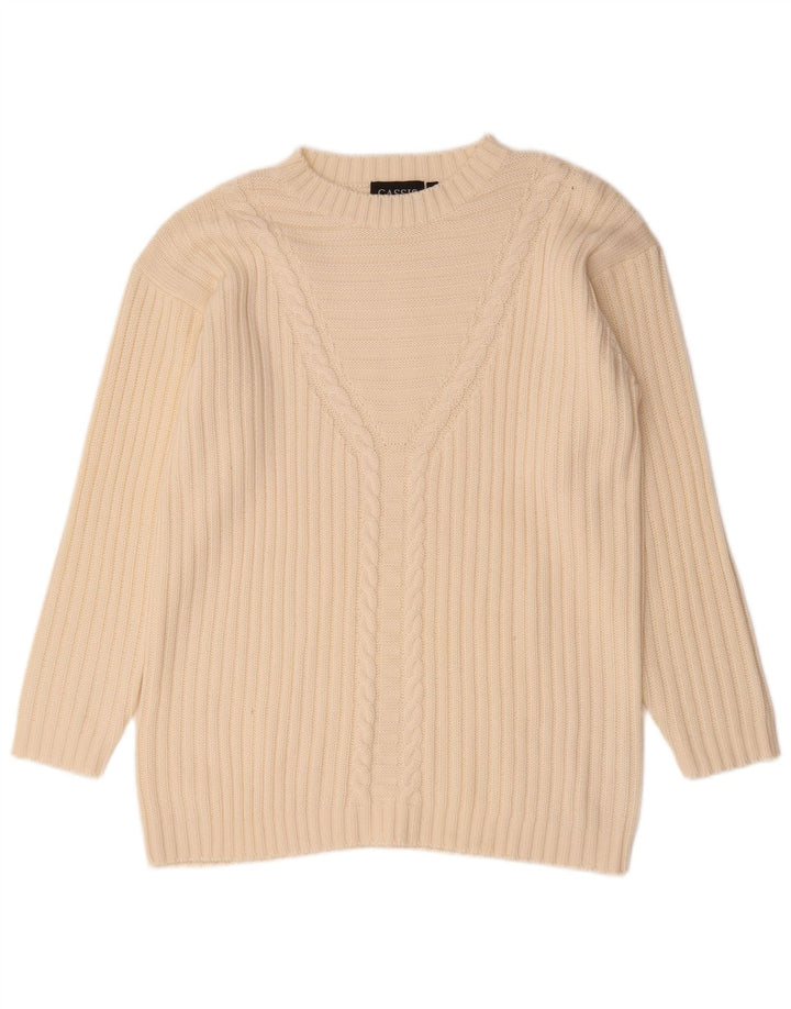 Suéter feminino vintage com gola canoa grande UE 42 grande bege