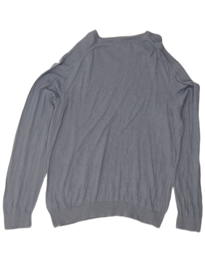 Suéter masculino Marks & Spencer de ajuste regular com decote em V 2XL algodão azul