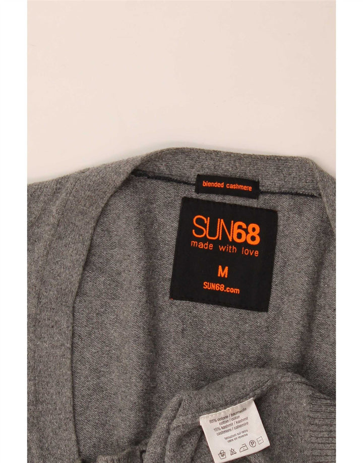 Sun68 Suéter Cardigan Masculino Algodão Cinza Médio