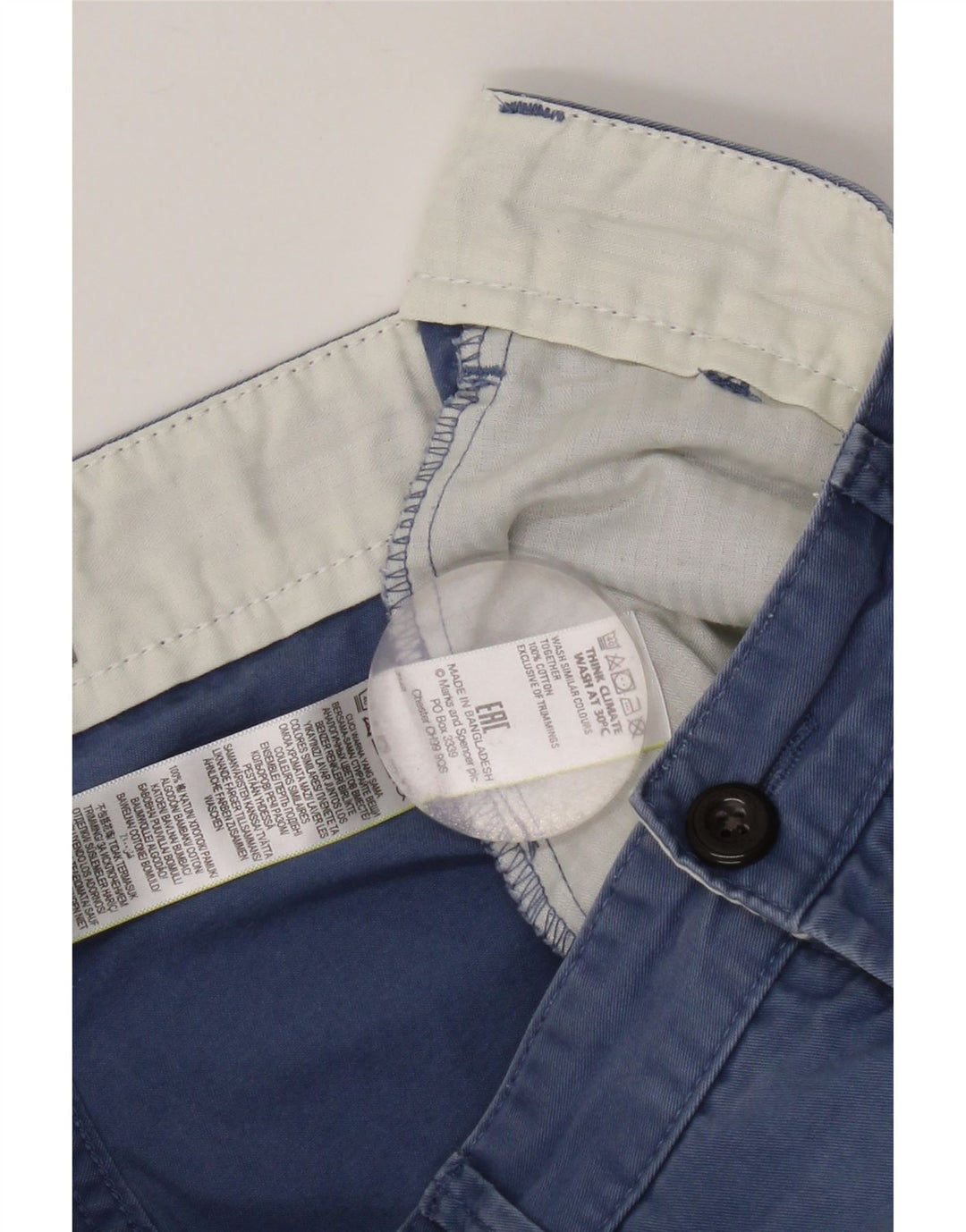 Shorts chino masculino Marks & Spencer W30 algodão azul marinho médio