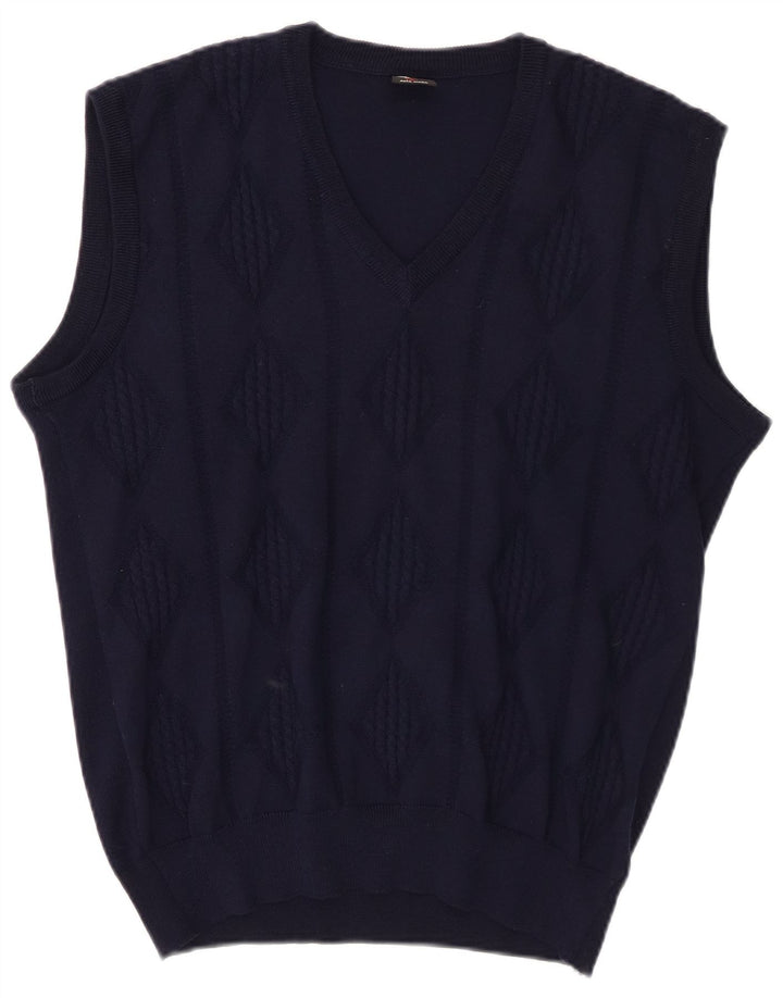 Colete vintage masculino regata médio azul marinho lã virgem Argyle/diamante