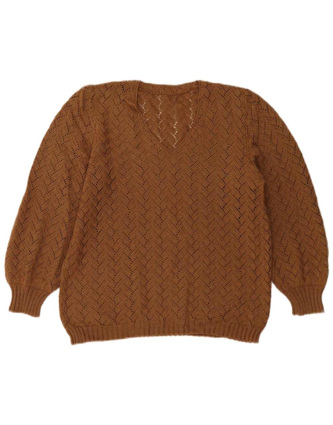 Suéter feminino vintage com decote em V Reino Unido 14 marrom médio