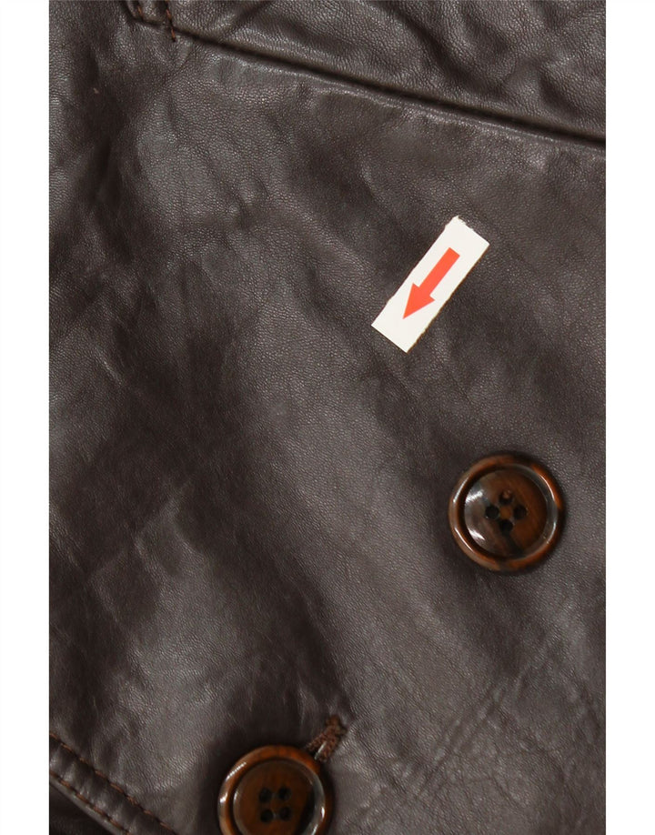 Casaco feminino vintage de couro com peito duplo IT 52 2XL marrom
