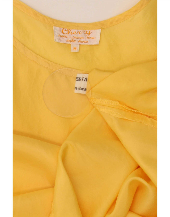 Blusa feminina vintage sem mangas UK 14 seda amarela média
