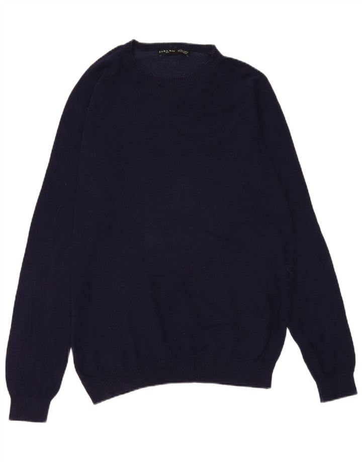 Zara Suéter masculino com gola canoa grande azul marinho