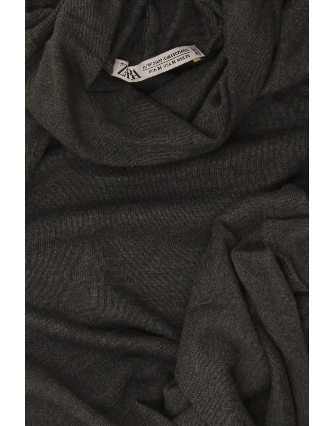 Zara Top feminino com gola redonda e manga comprida UK 12 cinza médio