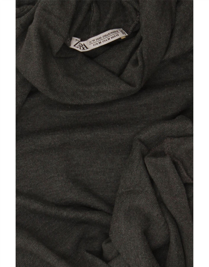 Zara Top feminino com gola redonda e manga comprida UK 12 cinza médio