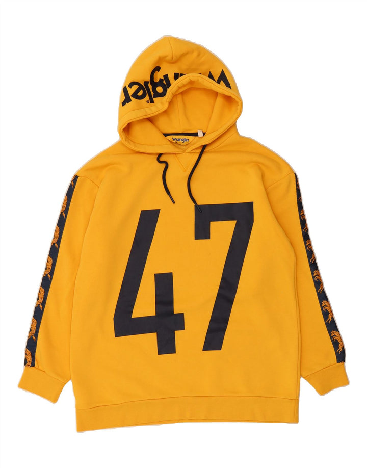 WRANGLER Mens Graphic Hoodie Jumper Small Yellow Cotton Vintage Wrangler and Second-Hand Wrangler from Messina Hembry 