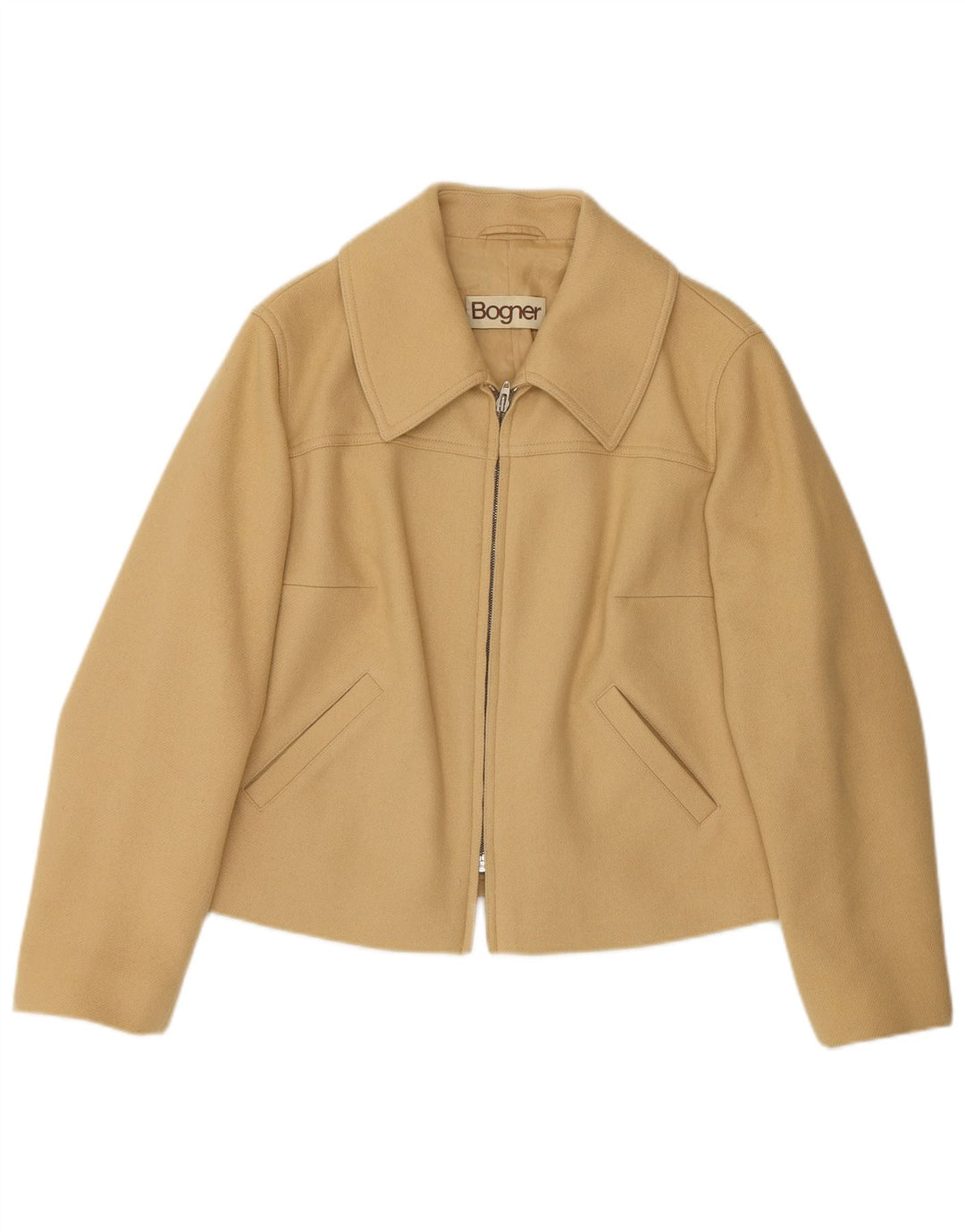 Jaqueta blazer feminina Bogner com zíper completo Reino Unido 16 grande lã bege