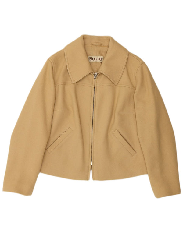 Jaqueta blazer feminina Bogner com zíper completo Reino Unido 16 grande lã bege