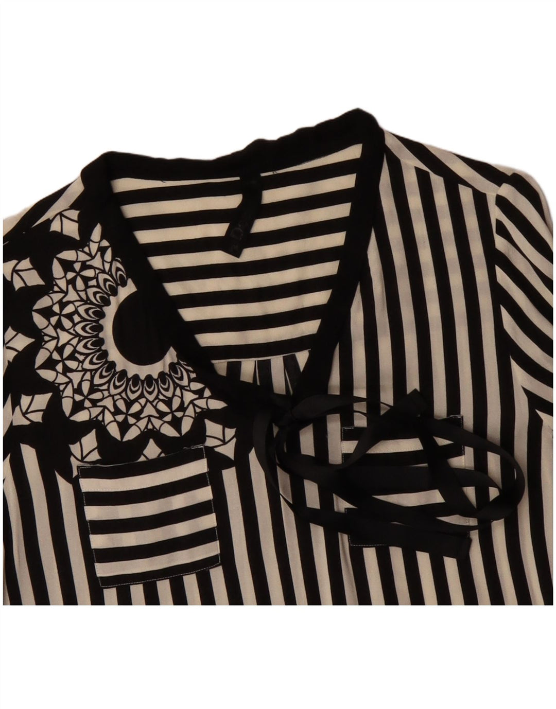 Blusa feminina com gravata frontal gráfica DESIGUAL Reino Unido 12 listrada preta média