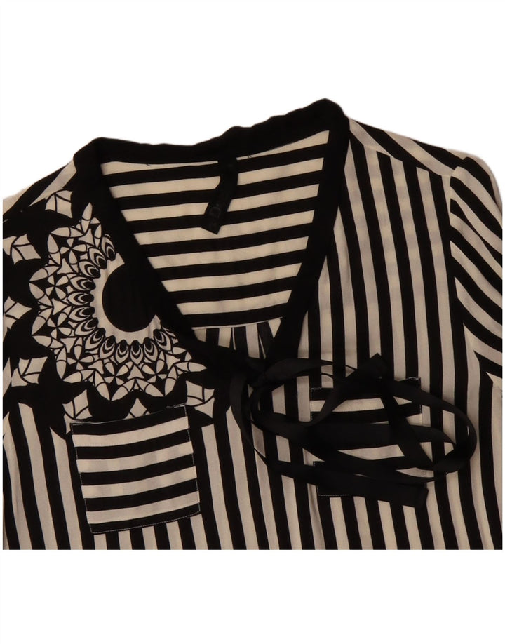 Blusa feminina com gravata frontal gráfica DESIGUAL Reino Unido 12 listrada preta média