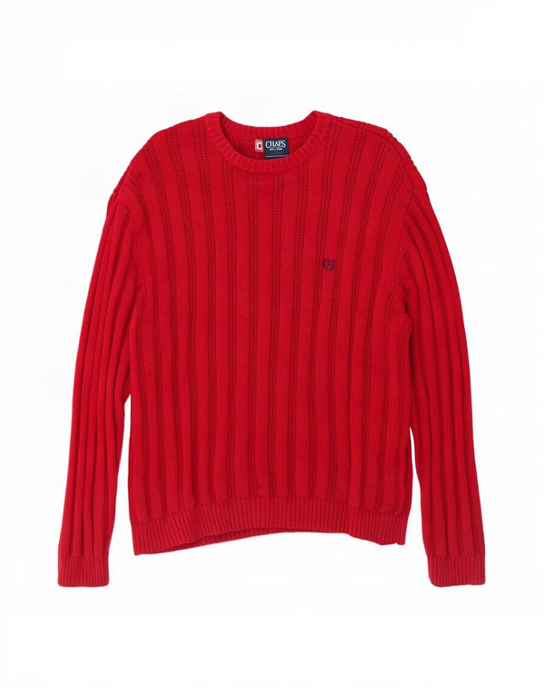 Suéter masculino Chaps com gola canoa e algodão listrado vermelho grande