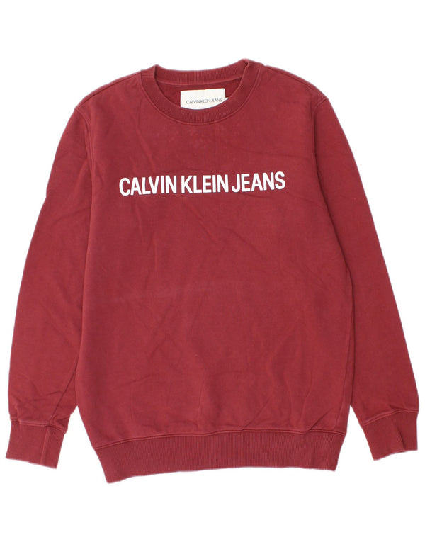 CALVIN KLEIN JEANS Moletom masculino gráfico jumper pequeno algodão borgonha