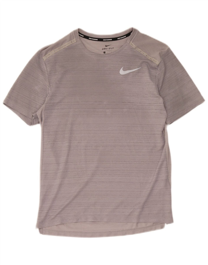 Camiseta masculina Nike Dri Fit Top pequena cinza manchada de poliéster