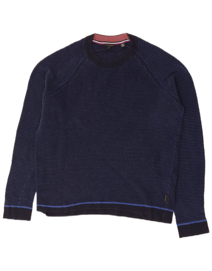 Suéter masculino Ted Baker com gola redonda tamanho 6 2XL azul marinho colorblock