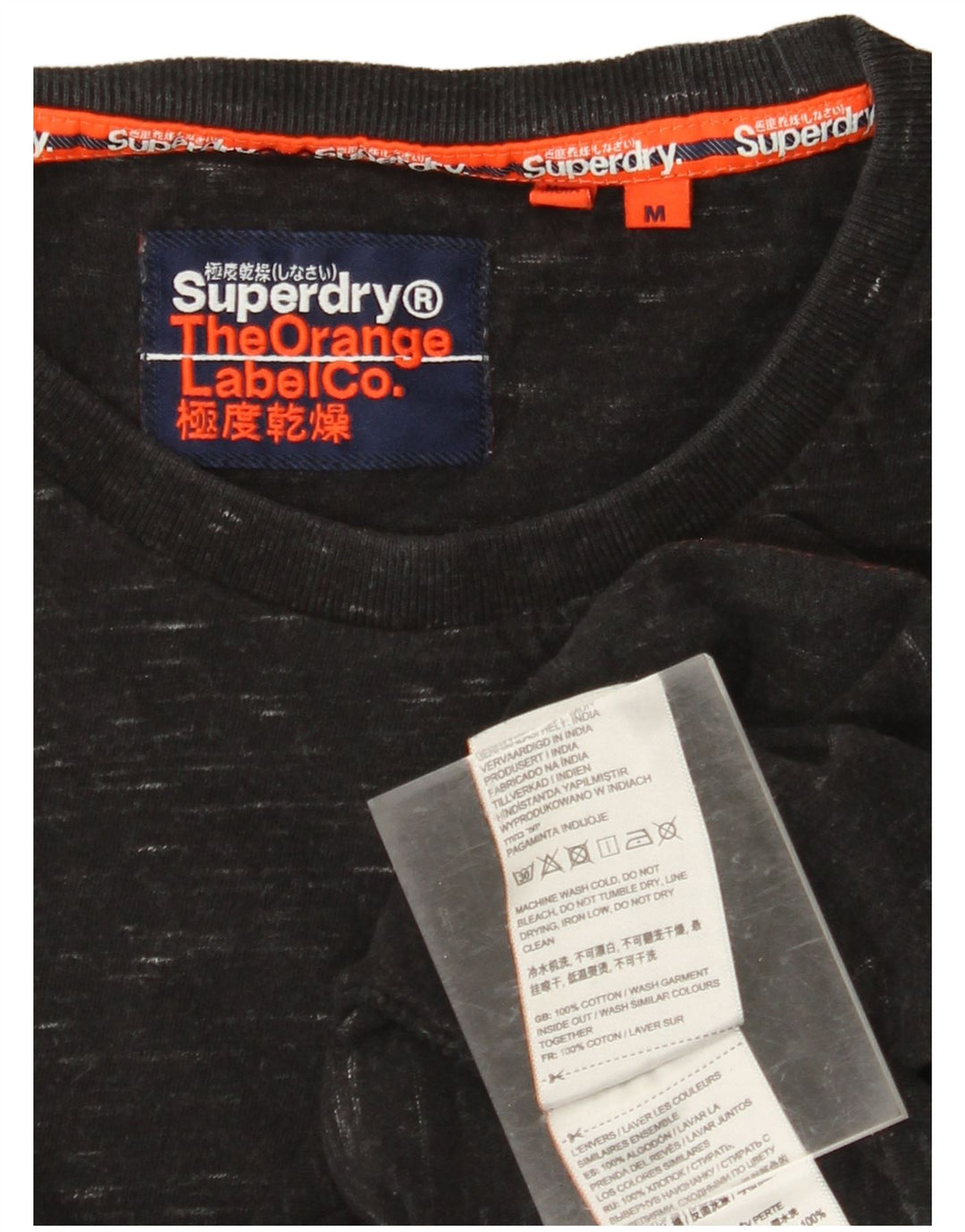 Camiseta masculina SUPERDRY top médio preto manchado de algodão