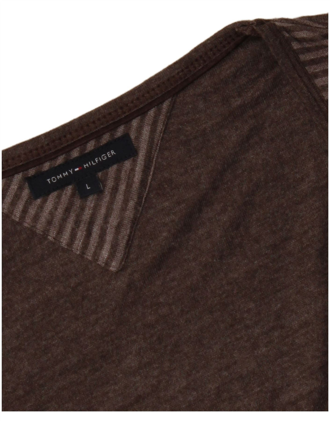 Top feminino TOMMY HILFIGER manga 3/4 Reino Unido 14 listrado marrom grande