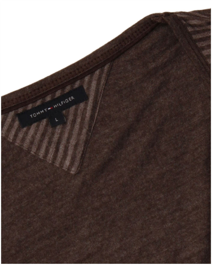 Top feminino TOMMY HILFIGER manga 3/4 Reino Unido 14 listrado marrom grande