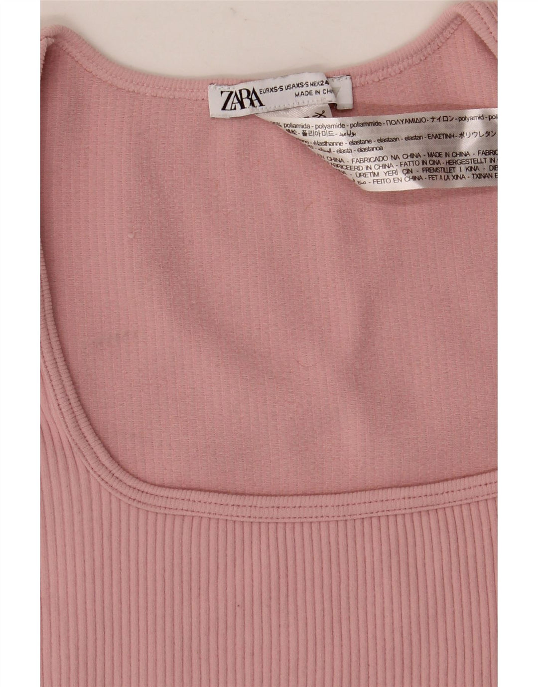Top cropped feminino Zara manga comprida UK 4 XS rosa poliamida