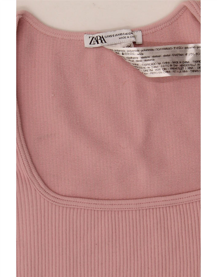 Top cropped feminino Zara manga comprida UK 4 XS rosa poliamida