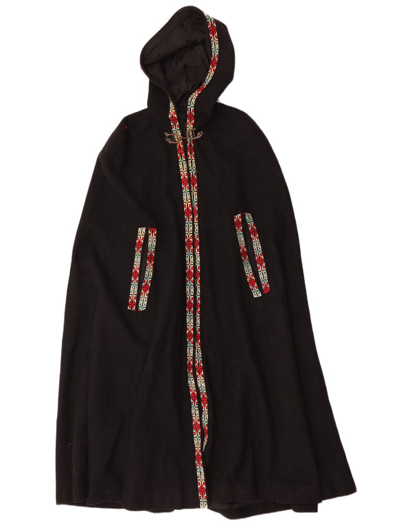 Casaco feminino vintage com capuz, tamanho único, preto, geométrico