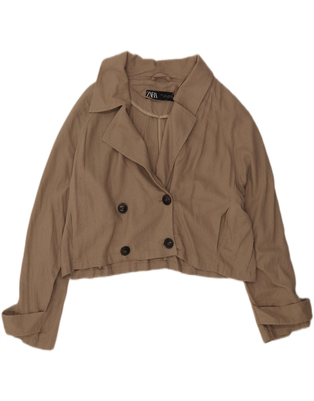 Jaqueta blazer feminina Zara crop oversized com peito duplo Reino Unido 16 grande cáqui