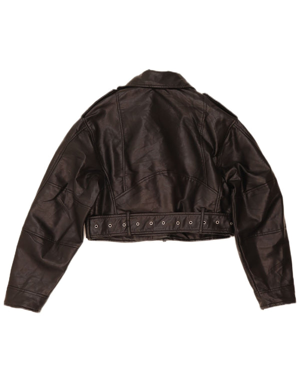 Zara Jaqueta feminina de couro sintético para motociclista UK 6 XS poliéster preto