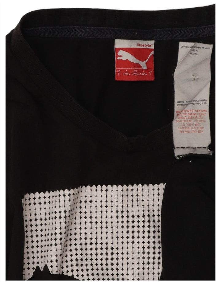 Puma Mens Graphic T-Shirt Top Grande Algodão Preto