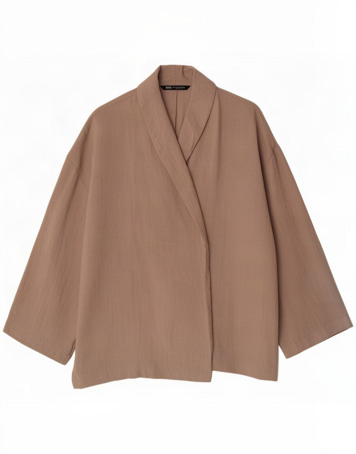 Jaqueta Zara Womens Open Blazer Reino Unido 14 Médio Marrom Viscose
