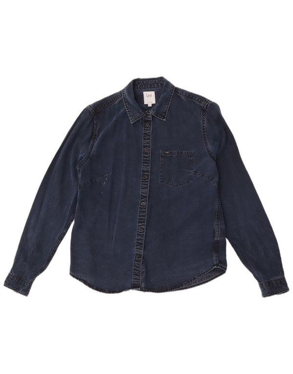 Camisa jeans feminina Lee Regular Fit Reino Unido 10 pequena azul marinho Lyocell