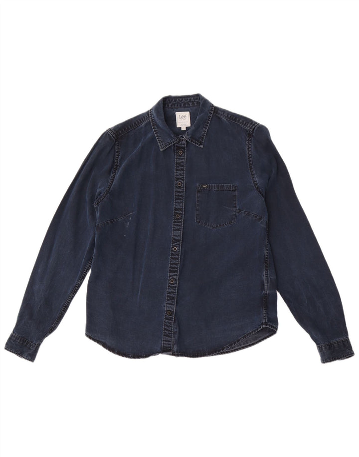 Camisa jeans feminina Lee Regular Fit Reino Unido 10 pequena azul marinho Lyocell
