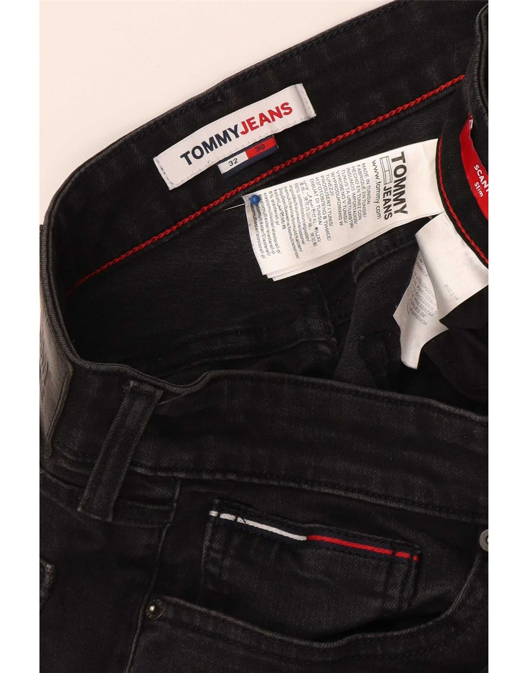 Tommy Hilfiger Masculino Slim Jeans W32 L30 Algodão Preto