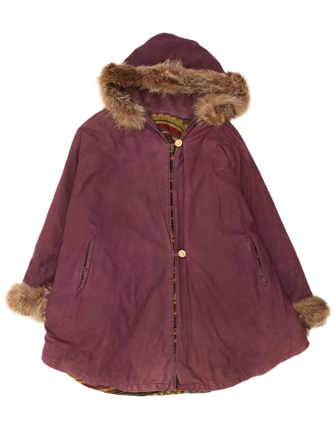 Casaco poncho de couro com capuz feminino vintage tamanho único marrom