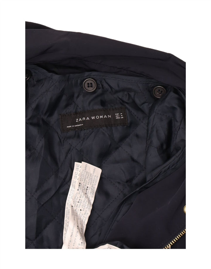 Jaqueta bomber militar com capuz feminino Zara Reino Unido 14 poliéster azul marinho médio